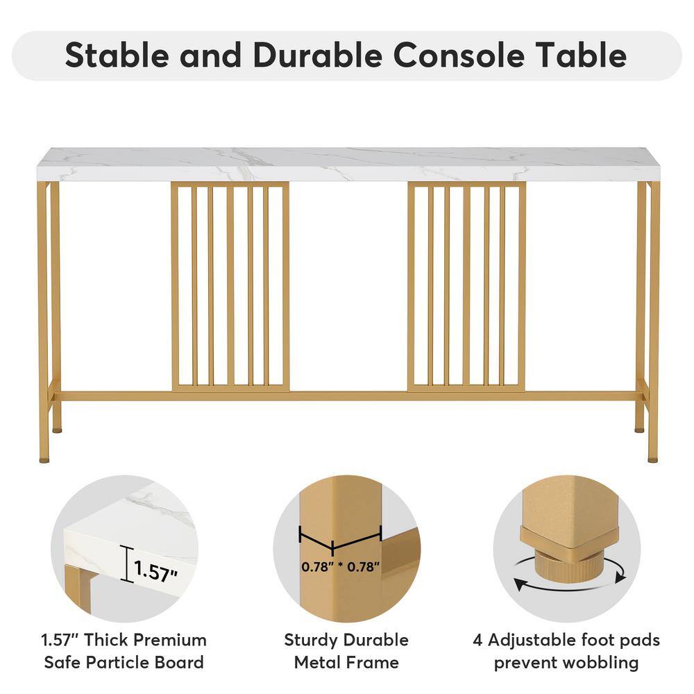 BYBLIGHT Turrella 70.9 in. Gold Extra Long Rectangle Wood Console Table with Gold Iron Tube Frame
