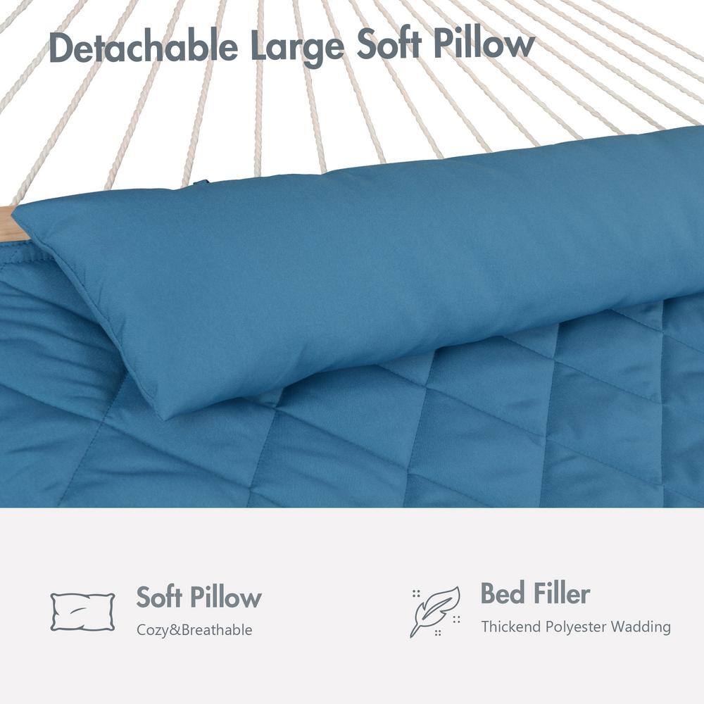 None 12 ft. Double Hammock with Stand Included Rope Hammock with Detachable Pillow and Hammock Pad for Outdoors Indoors, Blue