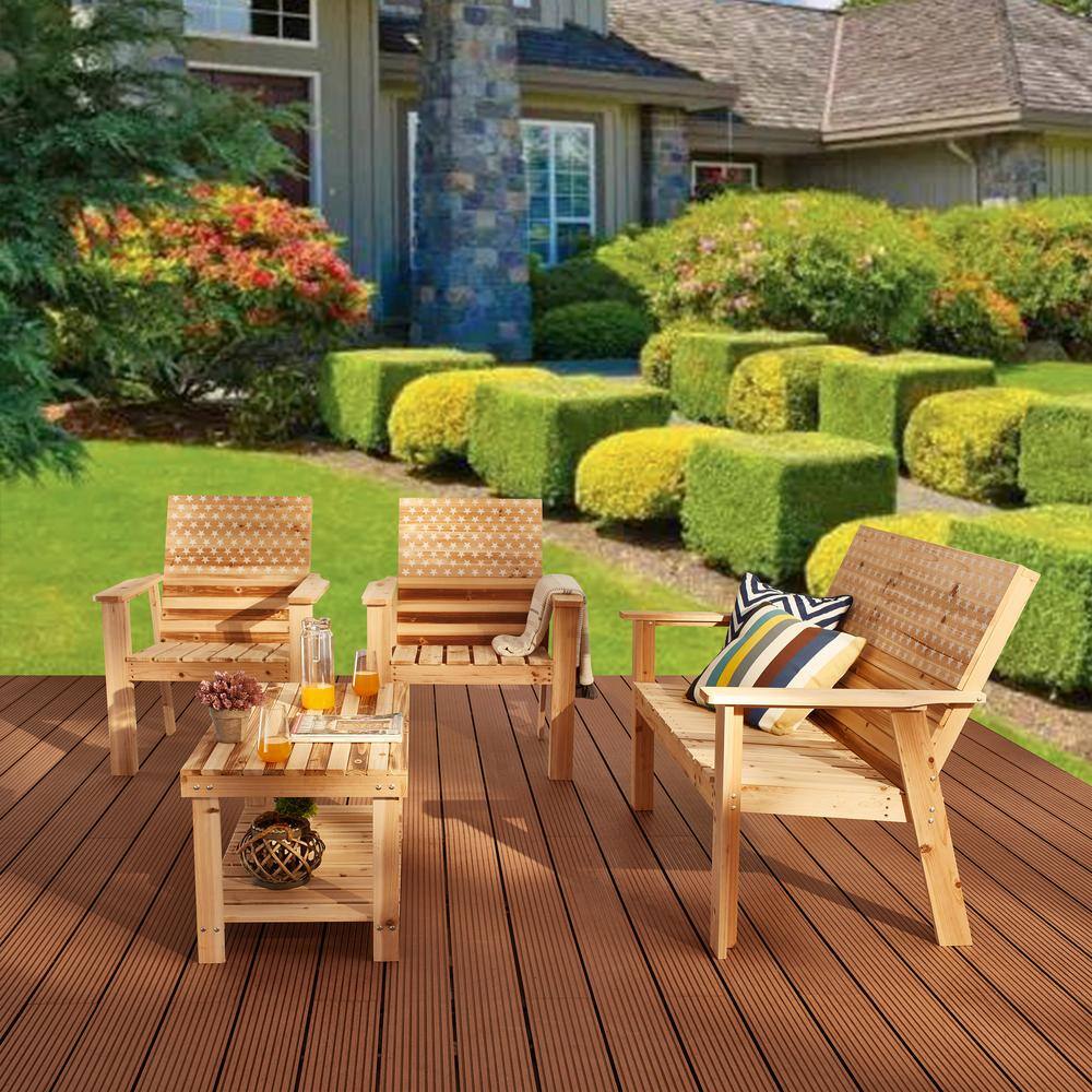 Patio Festival 4-Piece Wood Patio Conversation Seating Set
