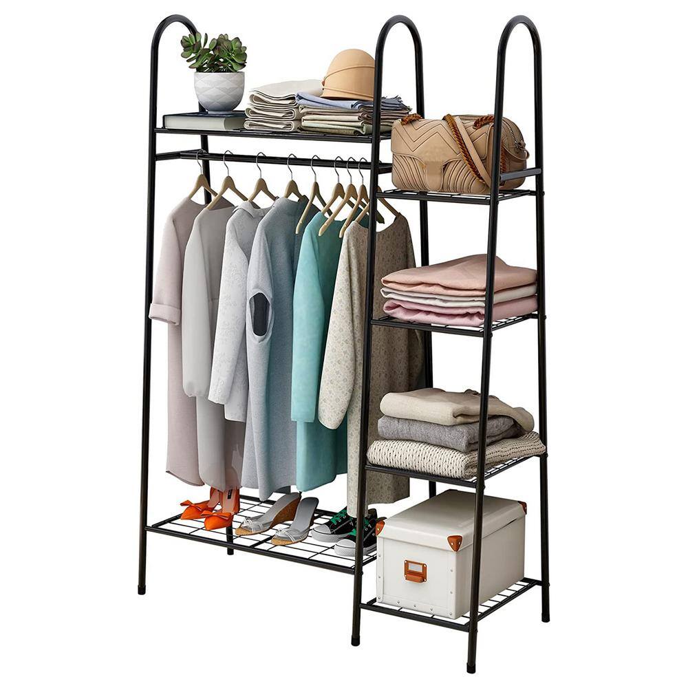 None Black Metal Garment Clothes Rack with 4 Tiers Shelves 37 in. W x 59 in. H