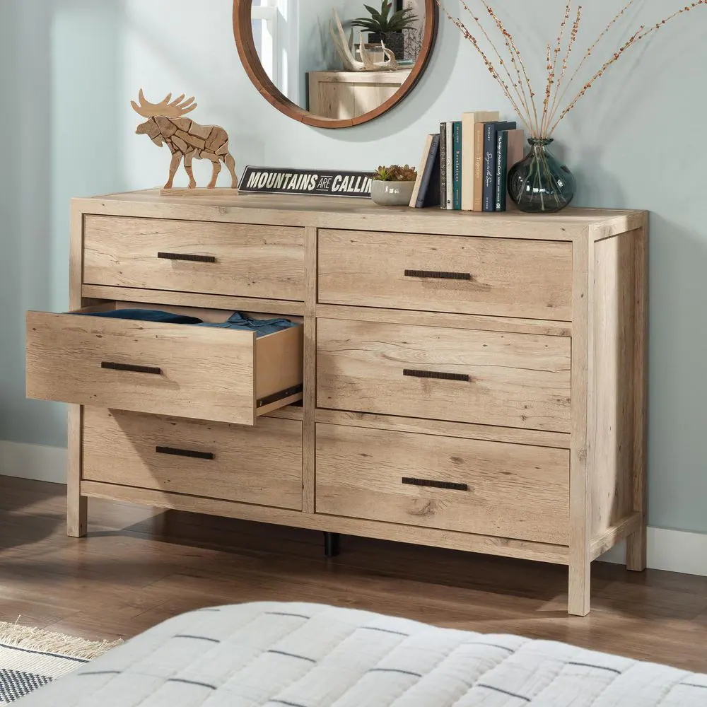 SAUDER Pacific View 6-Drawer Prime Oak Dresser 34.567 in. x 55.827 in. x 17.48 in.