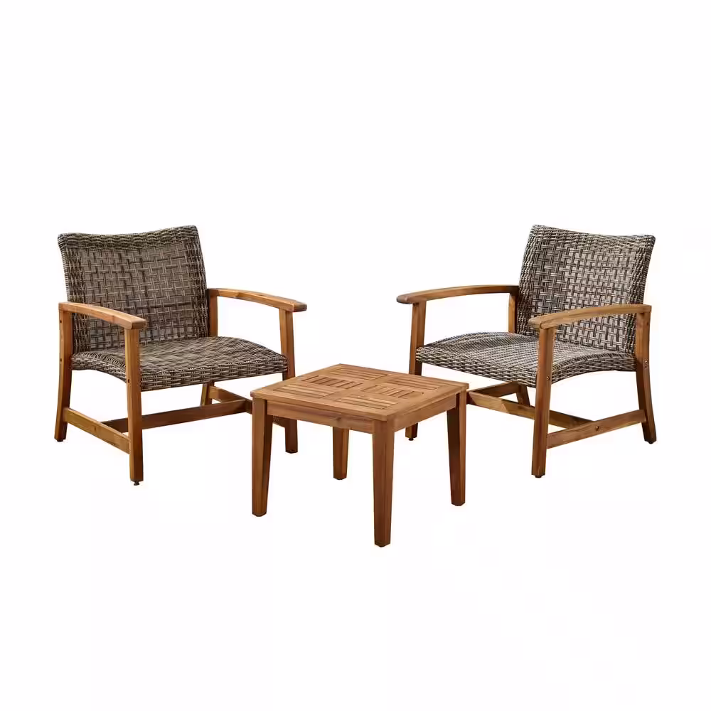 Noble House Hampton Natural 3-Piece Wood Patio Conversation Seating Set