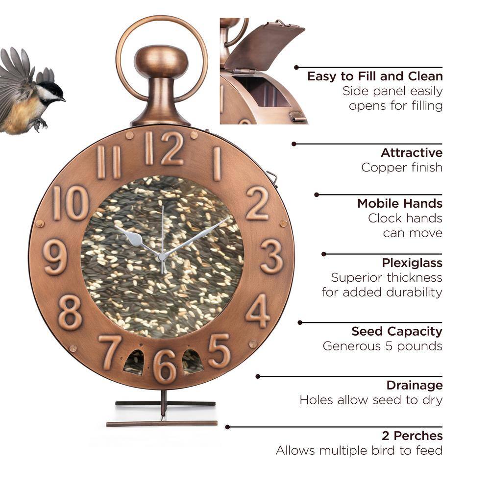 Good Directions Time Flys Extra-Large Copper Bird Feeder, 5 lbs. Seed Capacity