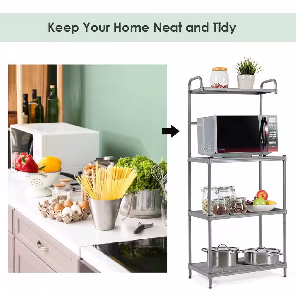 Costway Silver Heavy Duty 4-Tier Iron Freestanding Shelving Unit 13.5