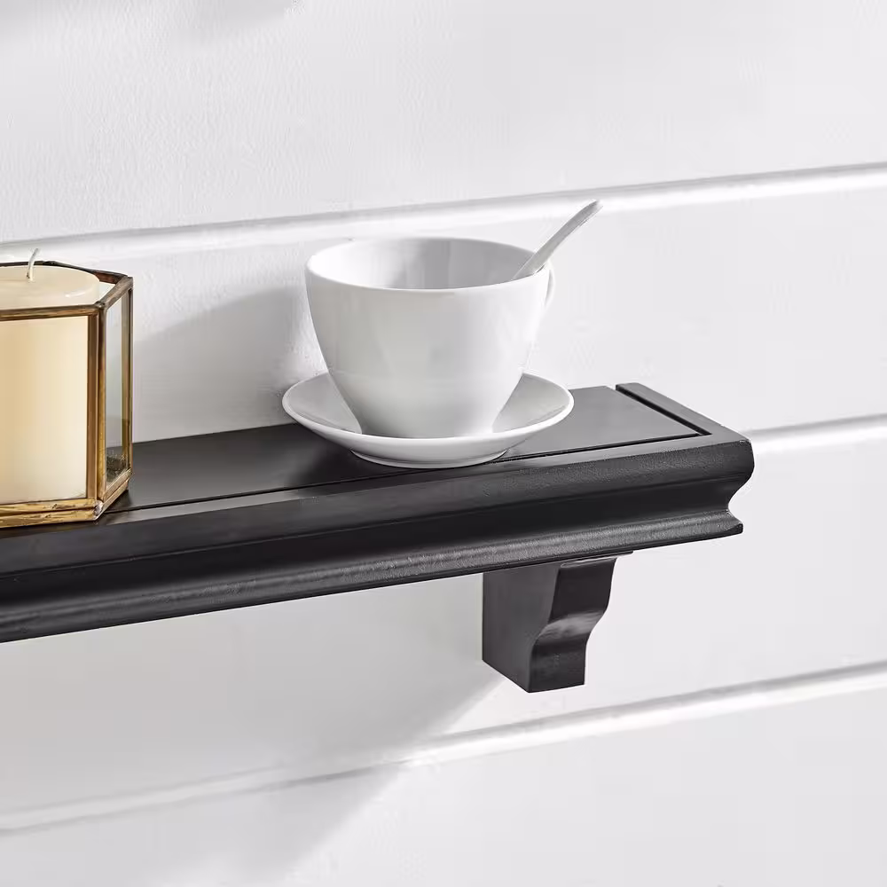DANYA B 24 in. Black Floating Display Ledge Wall Shelves (Set of 2)