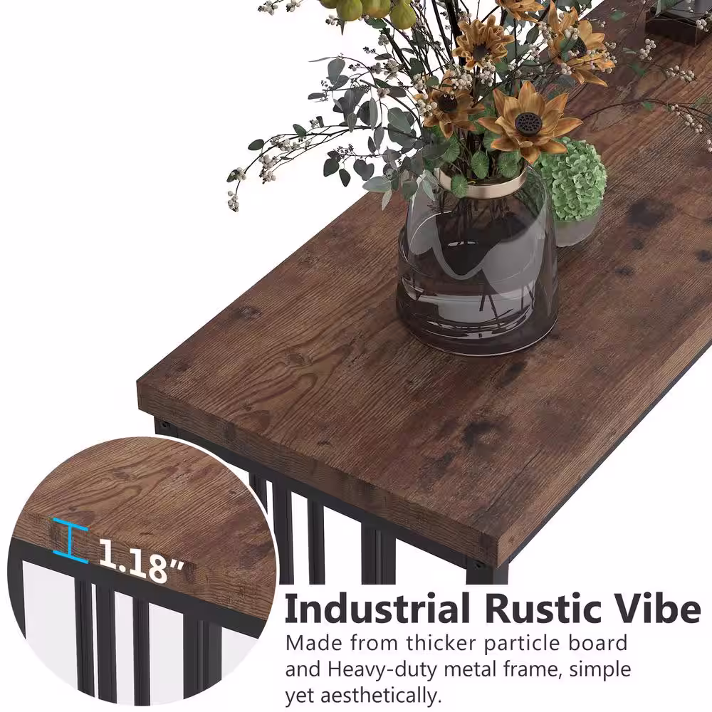 None Turrella 70.9 Inch Brown Extra Long Console Table Sofa Table Entryway Table