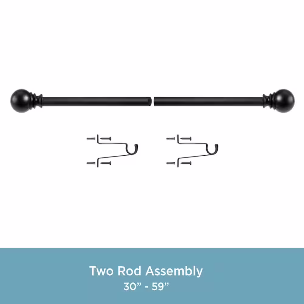 Kenney Layla 30 in. - 84 in. Adjustable Single Value Curtain Rod 1 in. Diameter in Black with Ball Finials