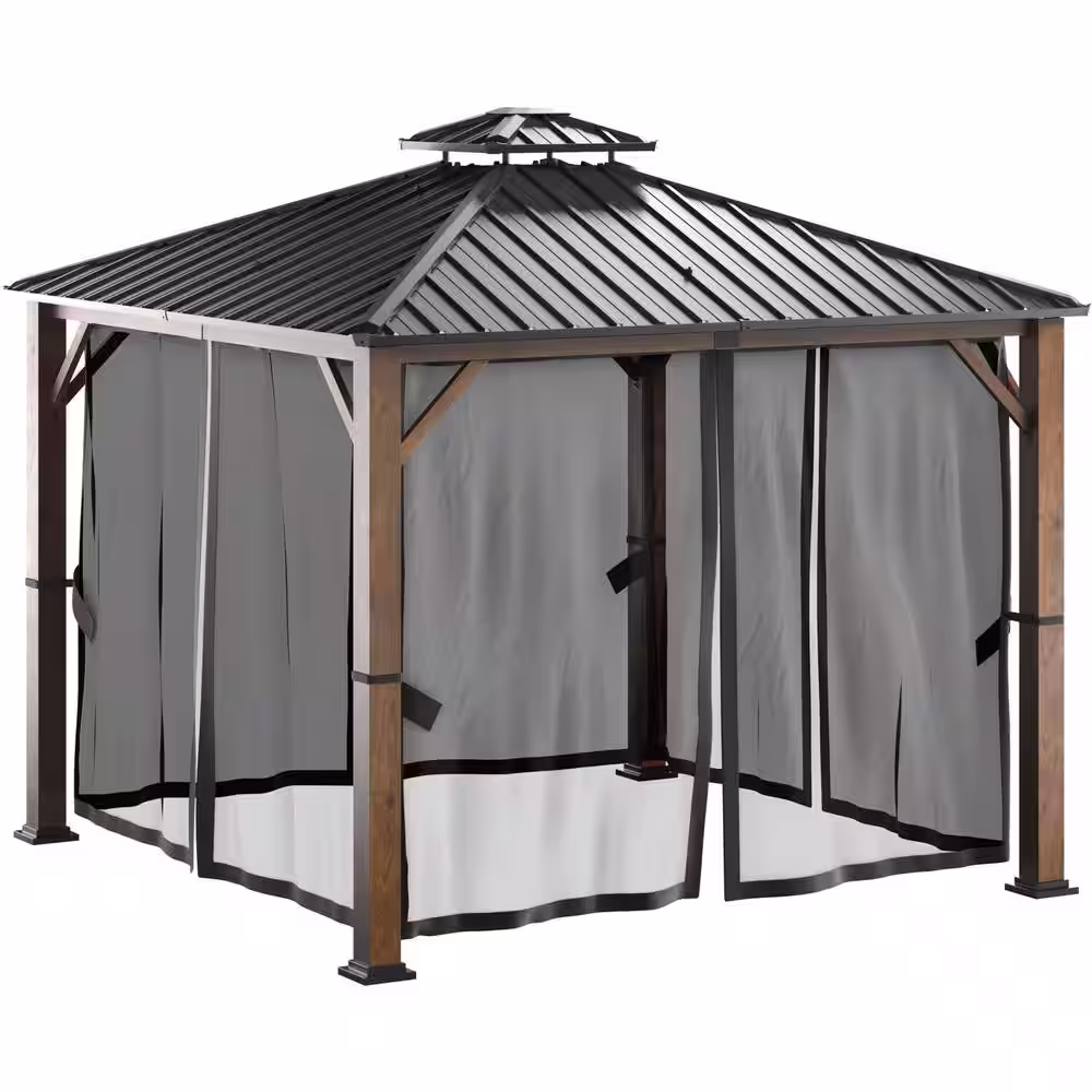 Hanover Wyatt 11 ft. x 11 ft. Steel Hard Top Gazebo with Curtains