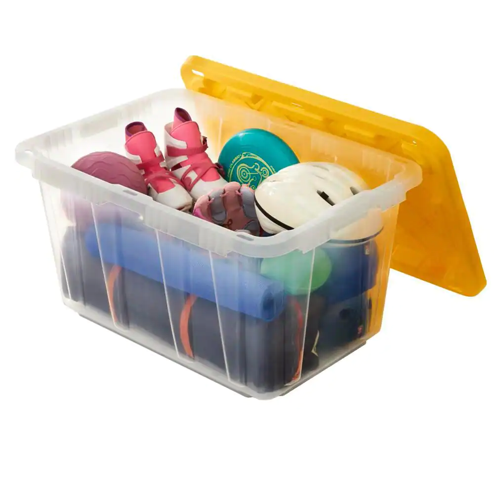 HDX 27 Gal. Storage Tote in Clear with Yellow Lid