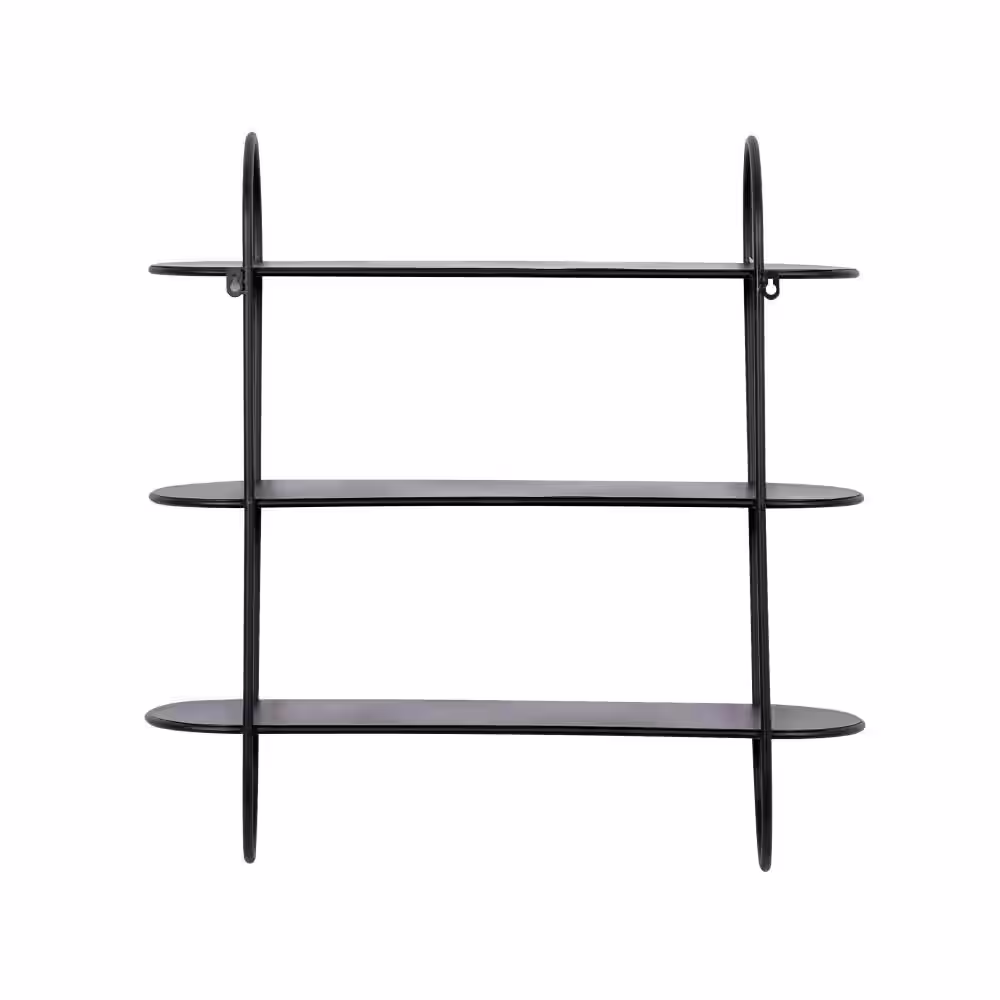 Litton Lane 28 in. x 8 in. x 28 in.Â Black Metal 3-Tier Decorative Wall Shelf