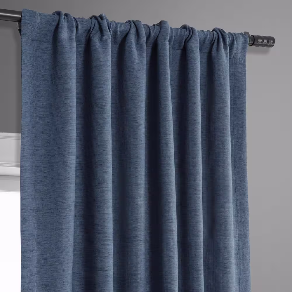 Exclusive Fabrics & Furnishings Wild Blue Textured Bellino Room Darkening Curtain - 50 in. W x 63 in. L Rod Pocket with Back Tab Single Curtain Panel