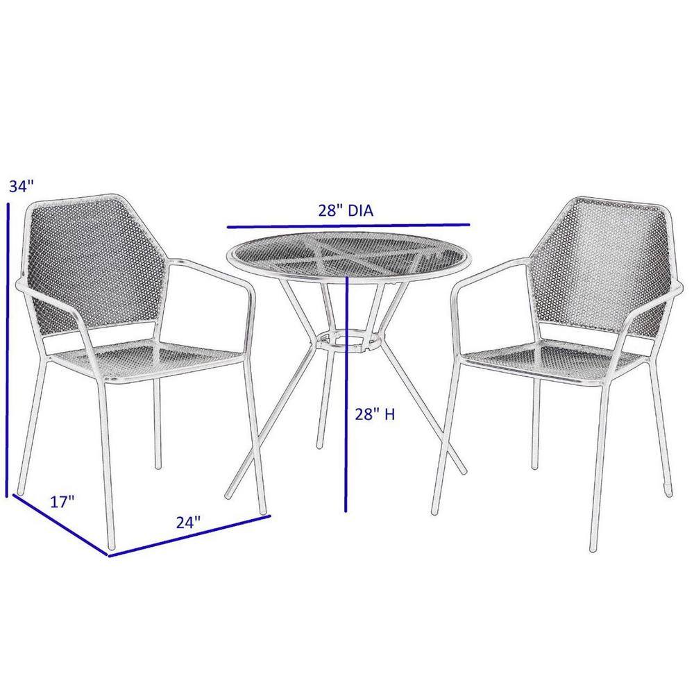 Alfresco Home 34 in Tall Pencil Point Wrought Iron Martini Dining Bistro Set w/Round Table and 2 Stackable Chairs (Set of 3)