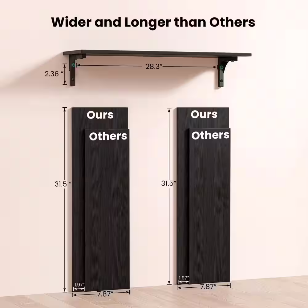 None 31.5 in. W x 7.8 in. D Floating Shelves Wood for Wall, Set of 2 Wider Floating Wall Shelves Decorative Wall Shelf