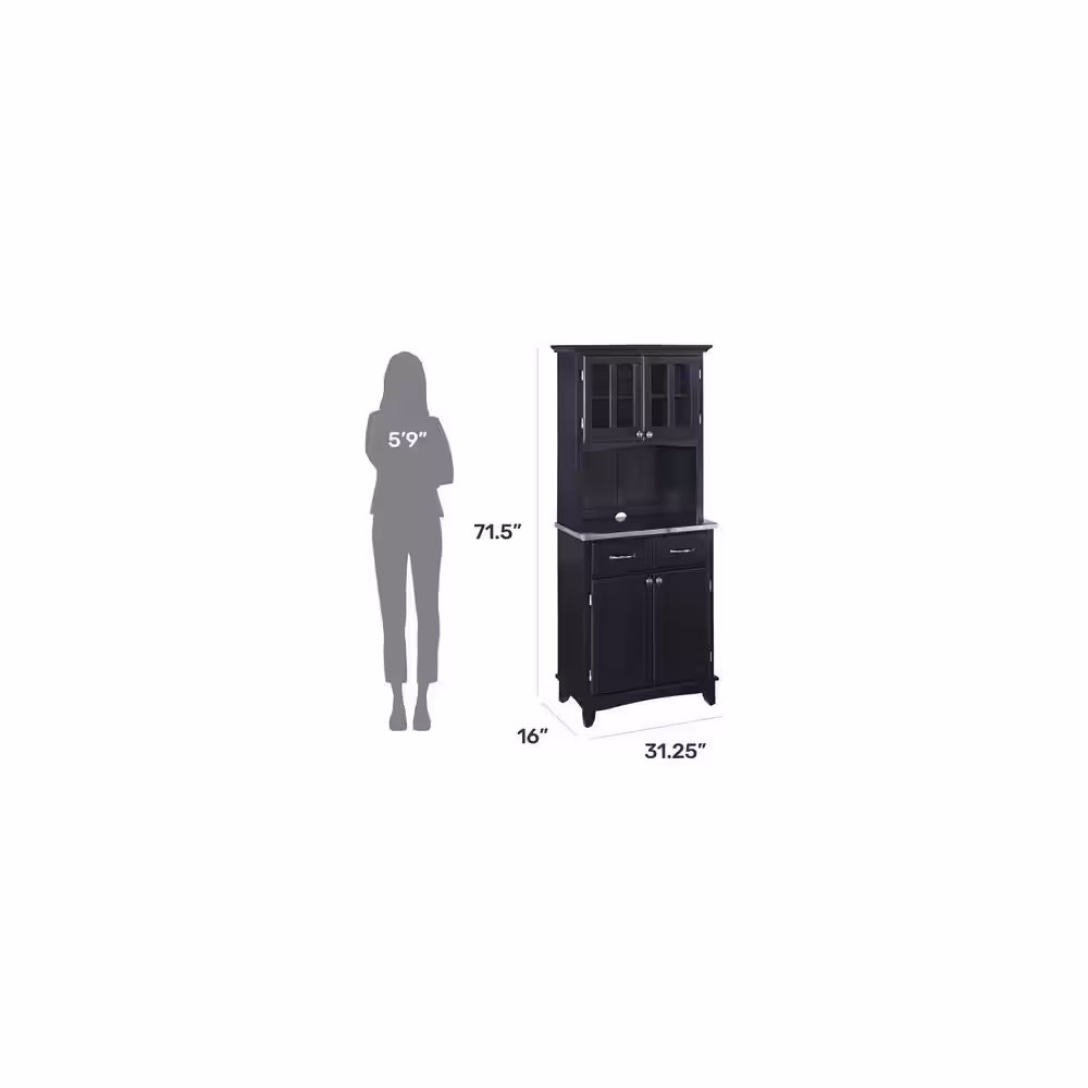 HOMESTYLES Black and Stainless Steel Buffet with Hutch