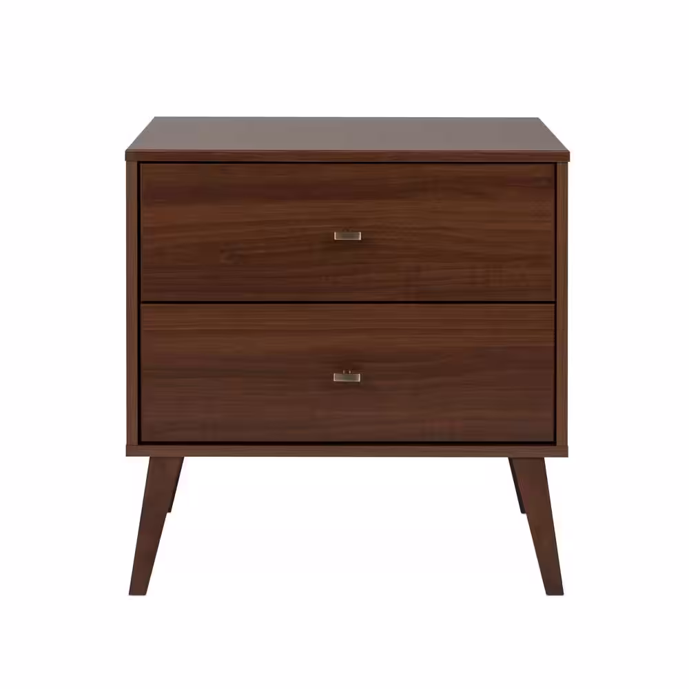 None Milo Mid Century Modern 2-Drawer Cherry Nightstand 25 in H x 24.75 in. W x 16 in. D