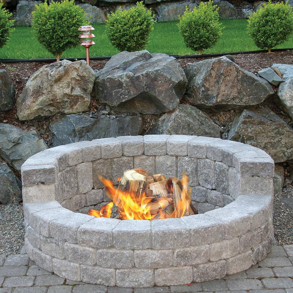Mutual Materials 58 in. x 20 in. Concrete StackStone High Back Fire Pit Kit in Cascade Blend