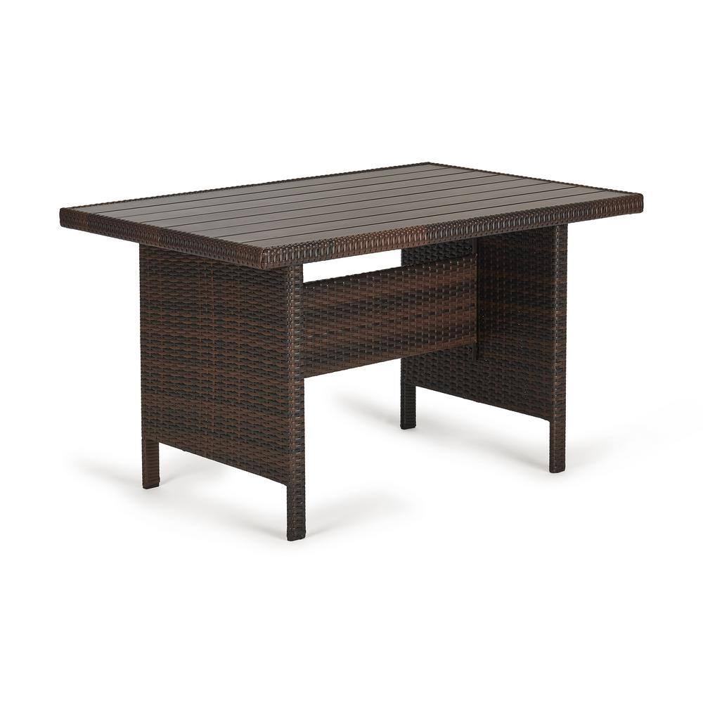 None 6-Piece Wicker Patio Conversation Set with Blue Cushions and Ottomans