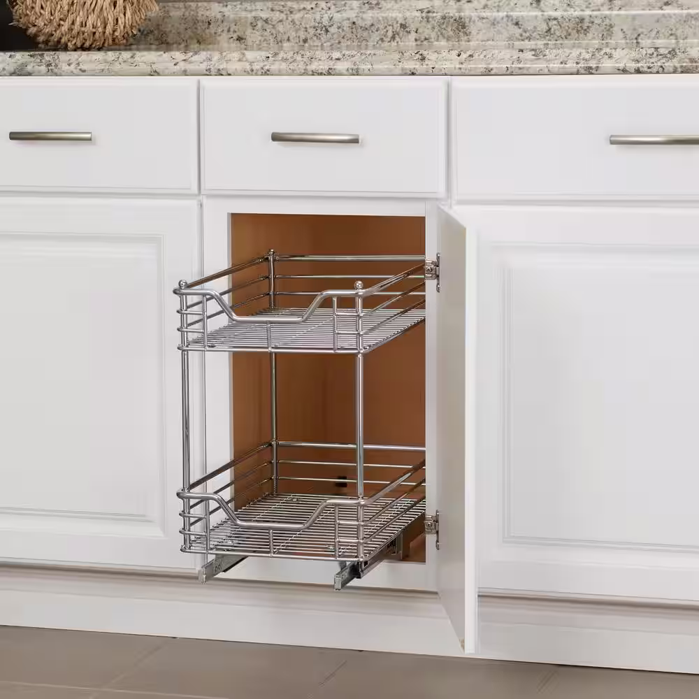 HOUSEHOLD ESSENTIALS 11.5 in. Two Tier Sliding Organizer- KD Chrome