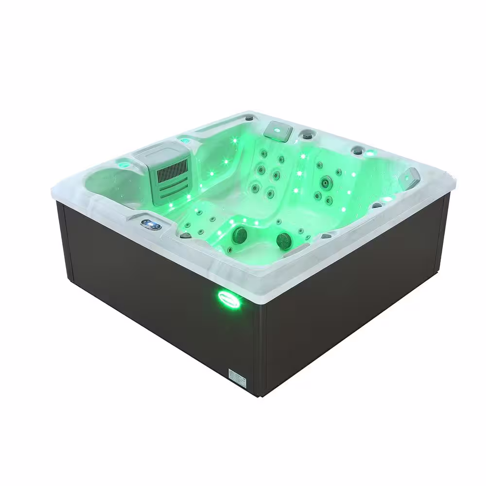 Empava 5-Person 54-Jet Premium Acrylic Lounger Spa Standard Hot Tub with 2-Step ladder and LED Waterfall