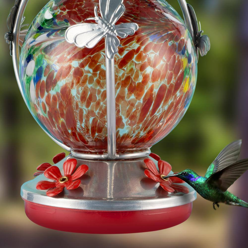 None Flaming Red Glass Hanging Hummingbird Feeder - 32 oz. 1-Pack