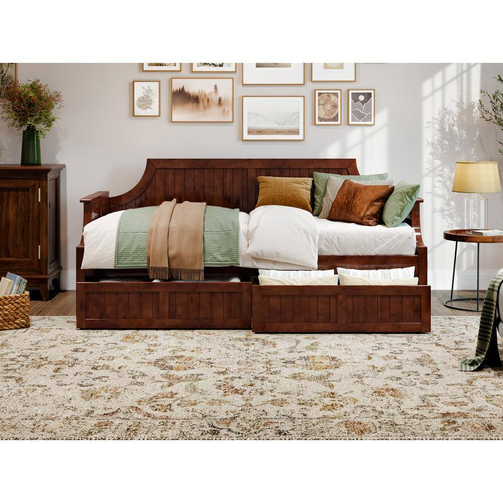 None Cambridge Walnut Twin Solid Wood Daybed with Set of 2-Bed Drawers