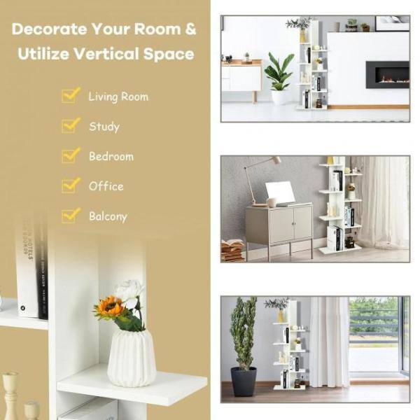 None White Rolling 7-Tier Wood Shelving Unit (20 in. W x 55.5 in. H x 8 in. D)