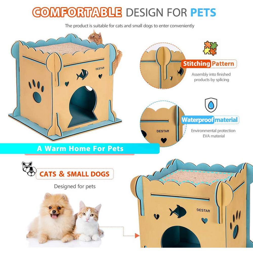 VIVOHOME 18.9 in. Waterproof Easy Set-Up DIY Cat House with Kitty Scratching Board