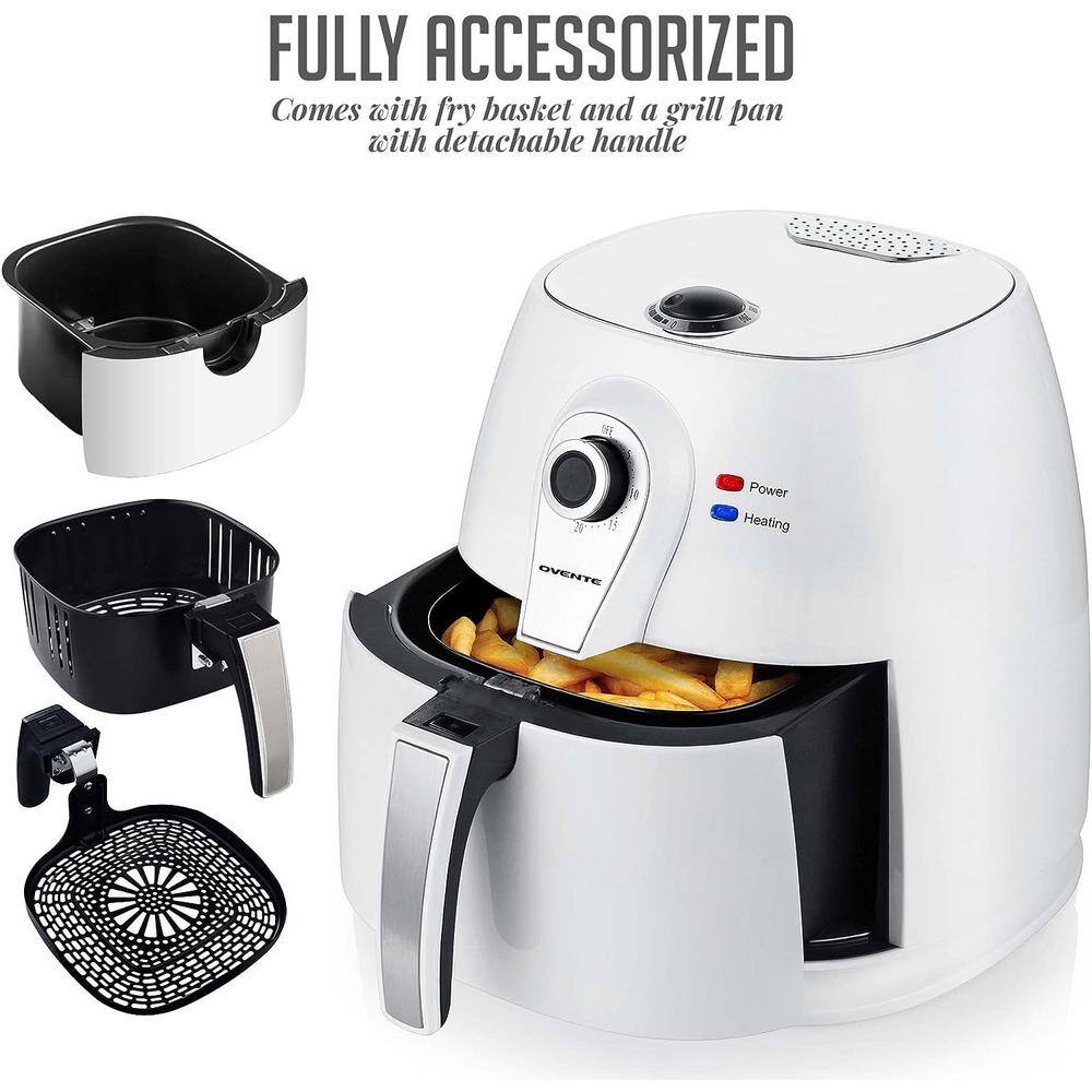 OVENTE 3.2 qt. White Electric Air Fryer with 30-min Timer, Adjustable Temperature Controls, Includes Fry Basket and Grill Pan