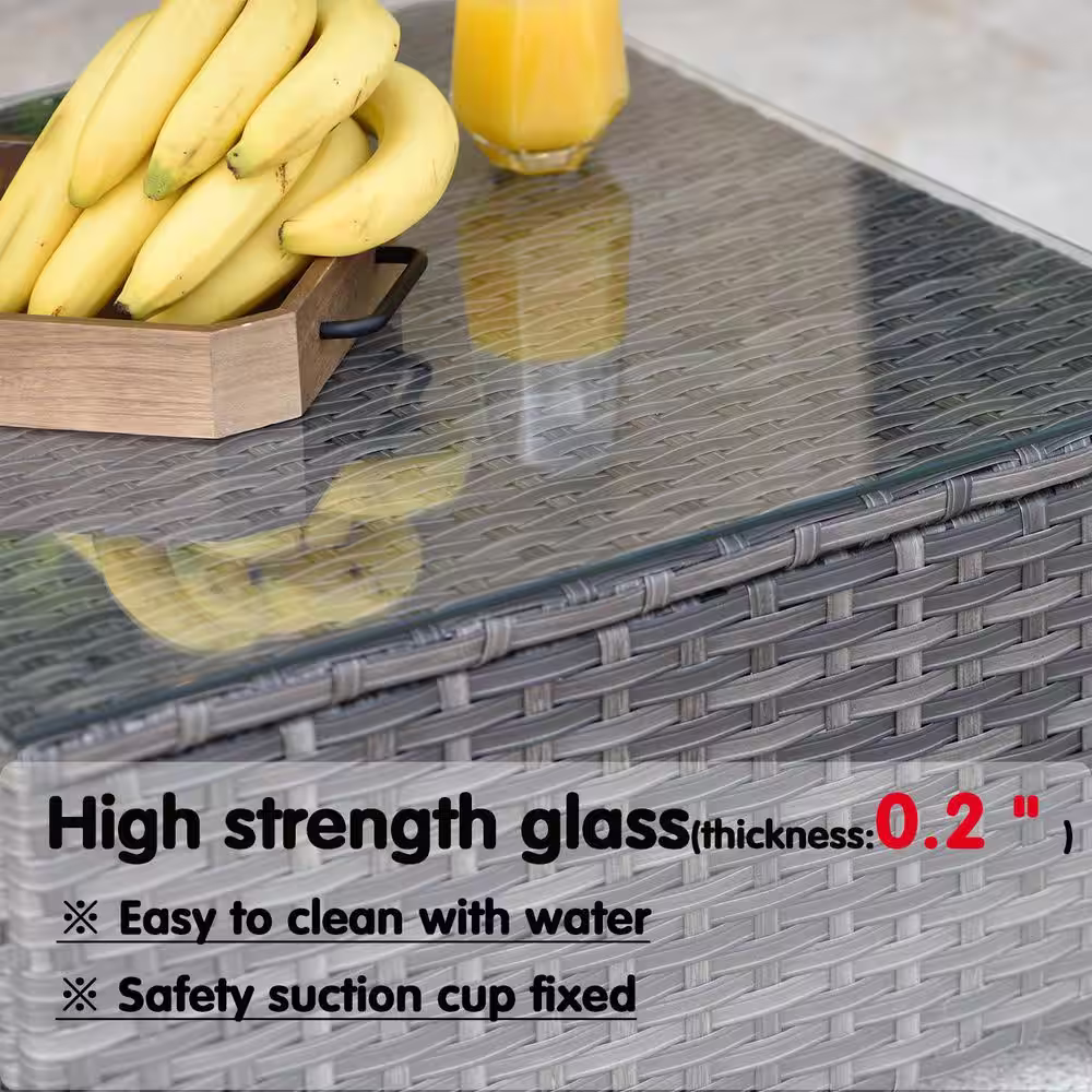 OVIOS HOPPISH Gray 7-Piece Wicker Patio Conversation Set with Beige Cushions