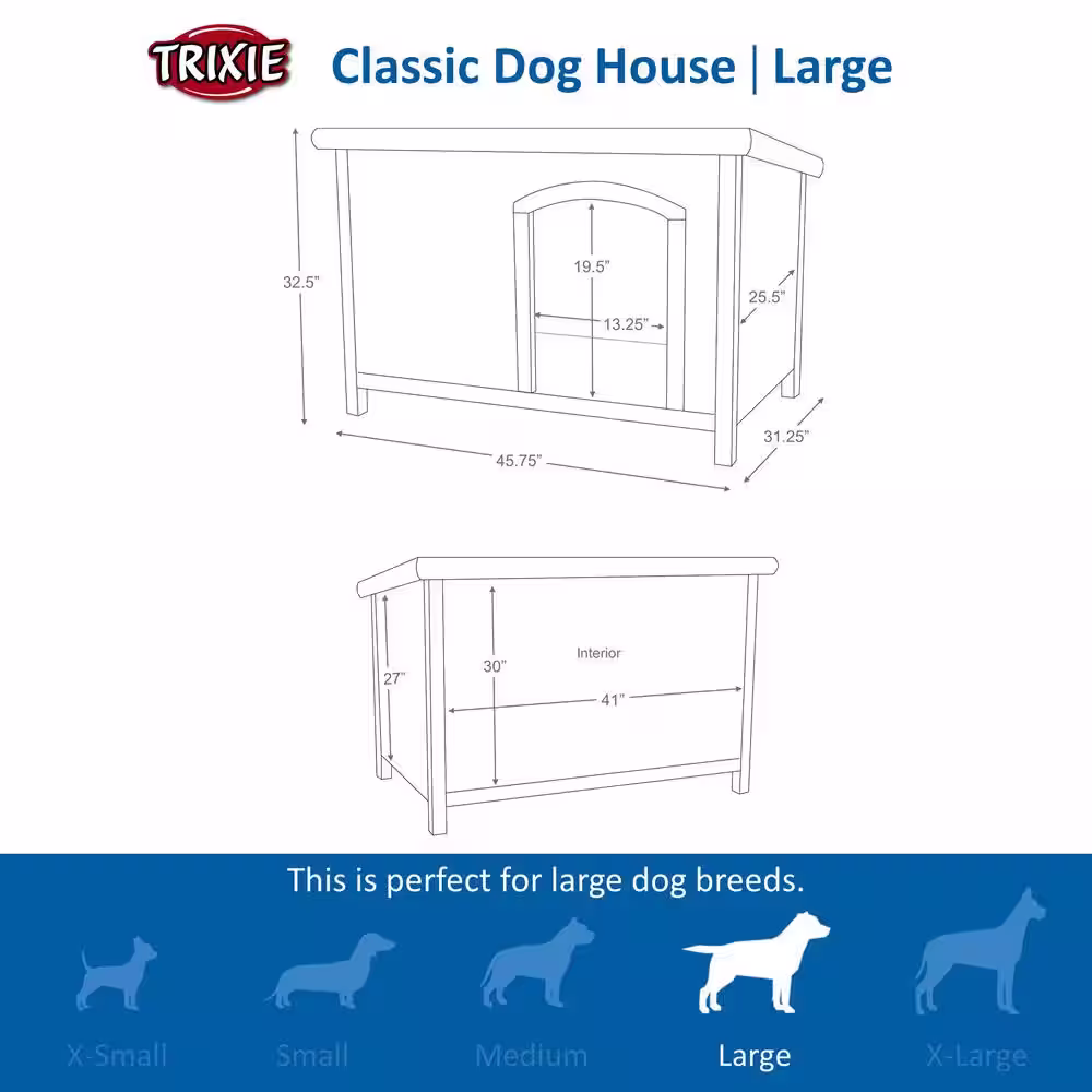 TRIXIE natura Classic Dog House, Flat Hinged Roof, Adjustable Legs, Brown, Large