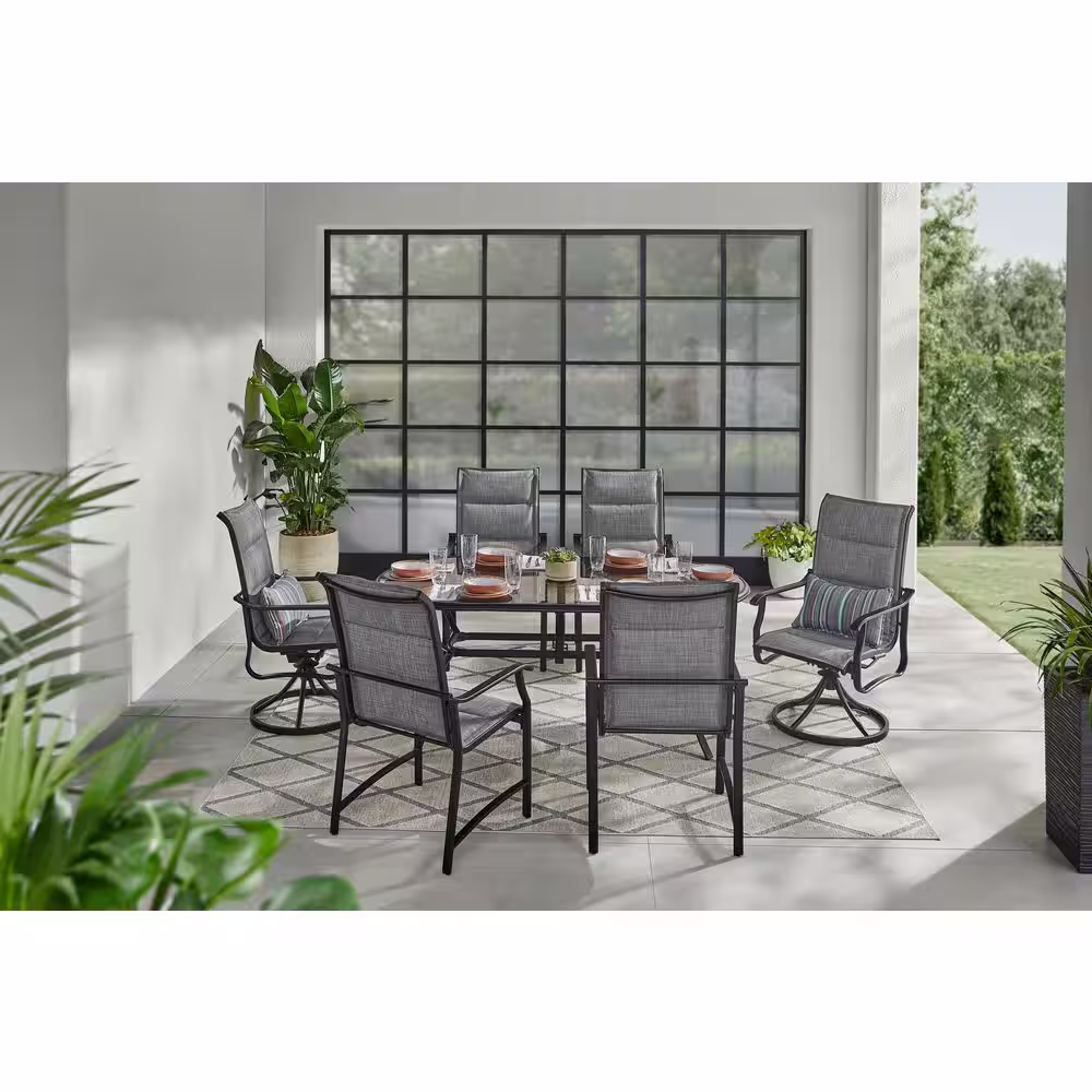 Home Decorators Collection Wyndover Black 7-Piece Aluminum Oval Glass Top Padded Sling Outdoor Dining Set