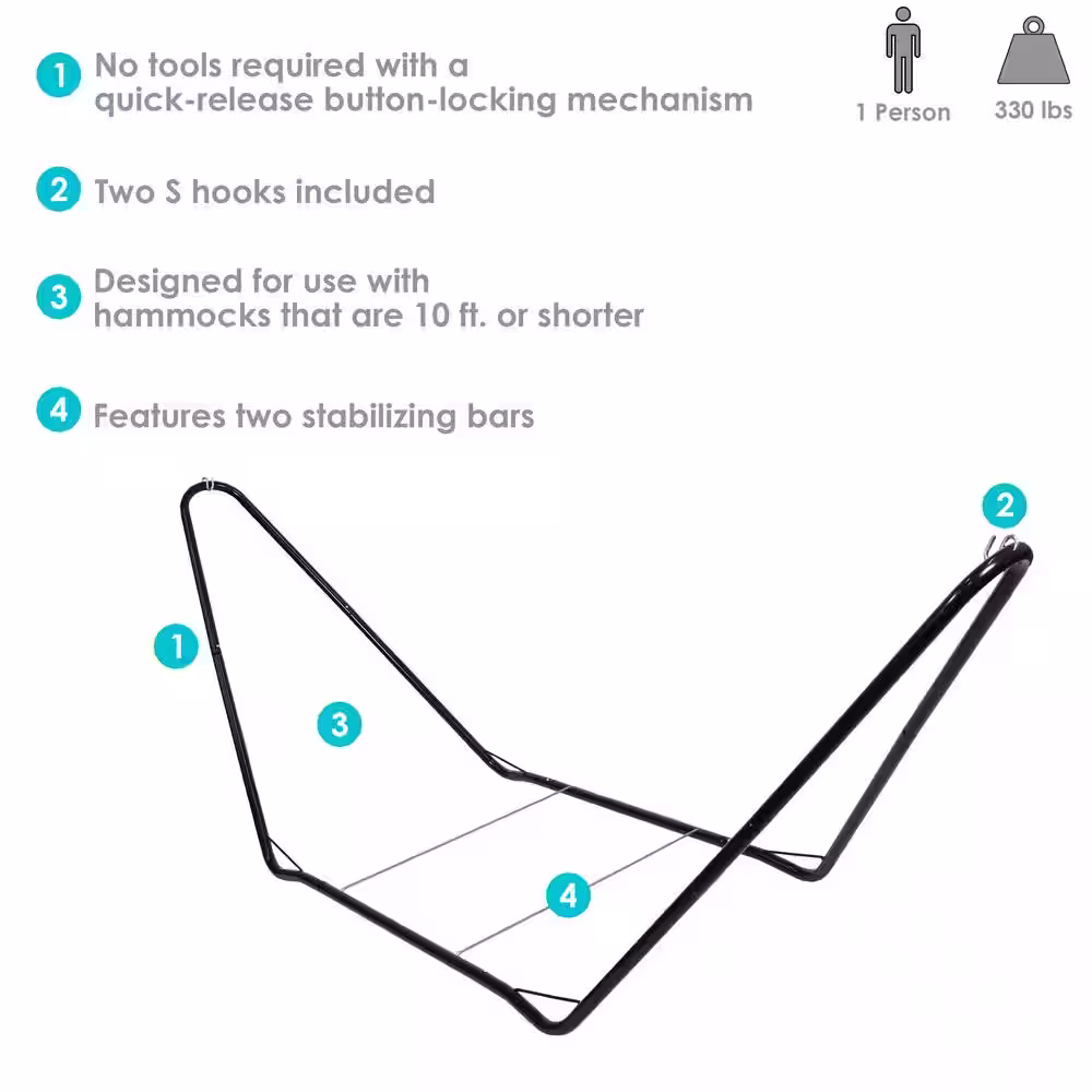 Sunnydaze Decor Portable 10 ft. Steel Hammock Stand in Black