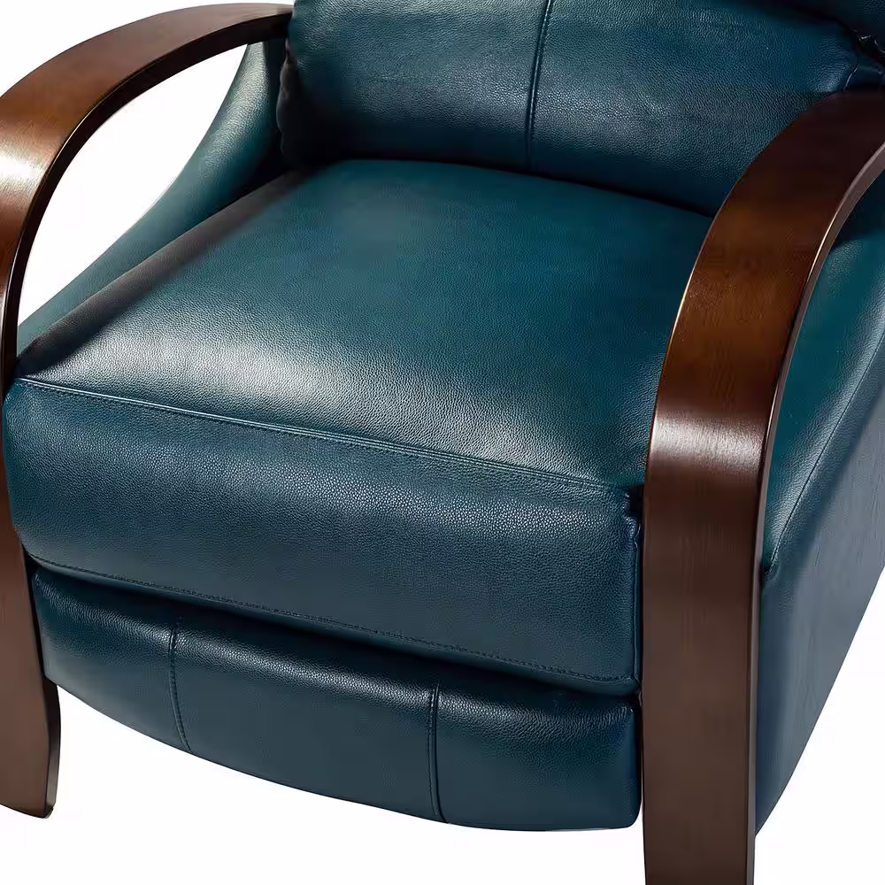 None Ernesto Turquoise Genuine Leather with The Wooden Armrest Recliner