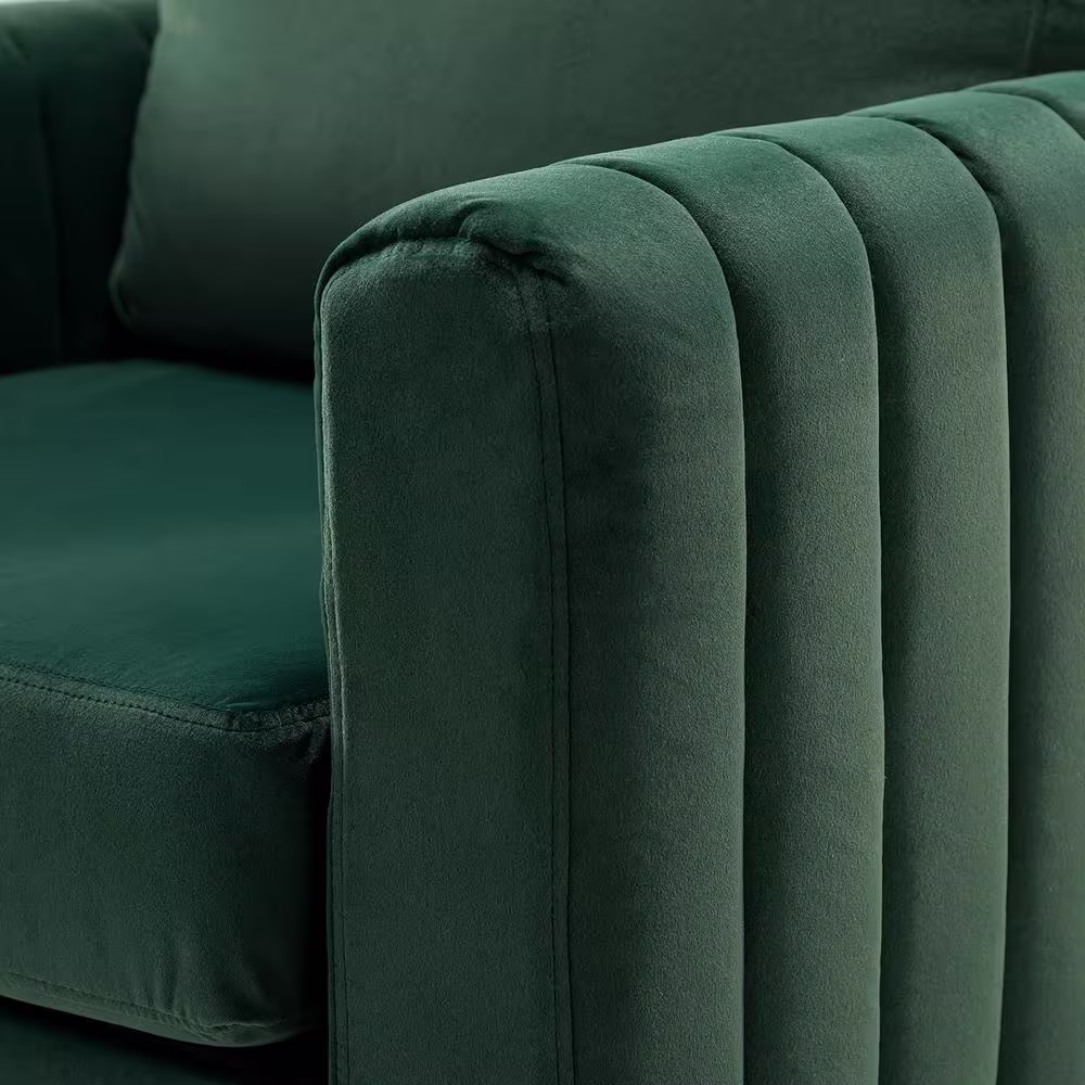 JAYDEN CREATION Ennomus Modern Green Velvet Cushion Back Club Chair with Golden Metal Legs and Track Arms (Set of 2)