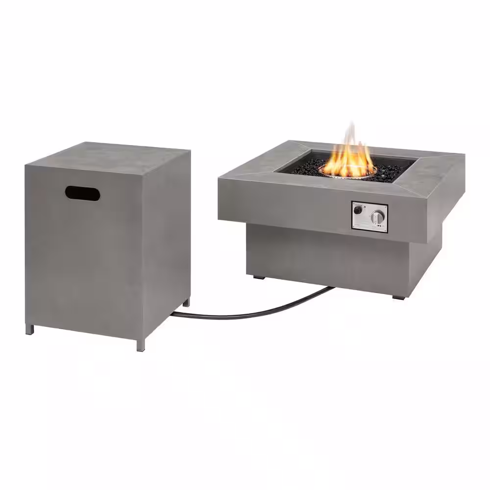 Home Decorators Collection Rutherford Grey Concrete 30 in. Square Low Profile Steel Gas Fire Pit with Tank Holder