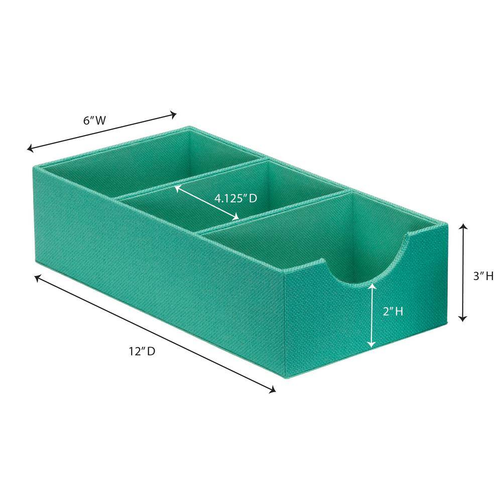 HOUSEHOLD ESSENTIALS 6 in. W x 3 in. H 1 Drawer Seafoam 3-Section Hard-Sided Linen Trays (2-Pack)