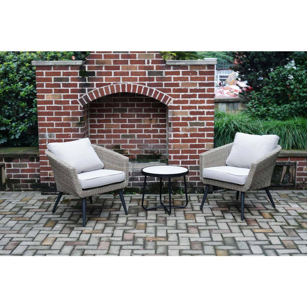 None Brown 3-Piece Wicker Outdoor Bistro Set with Light Gray Cushion