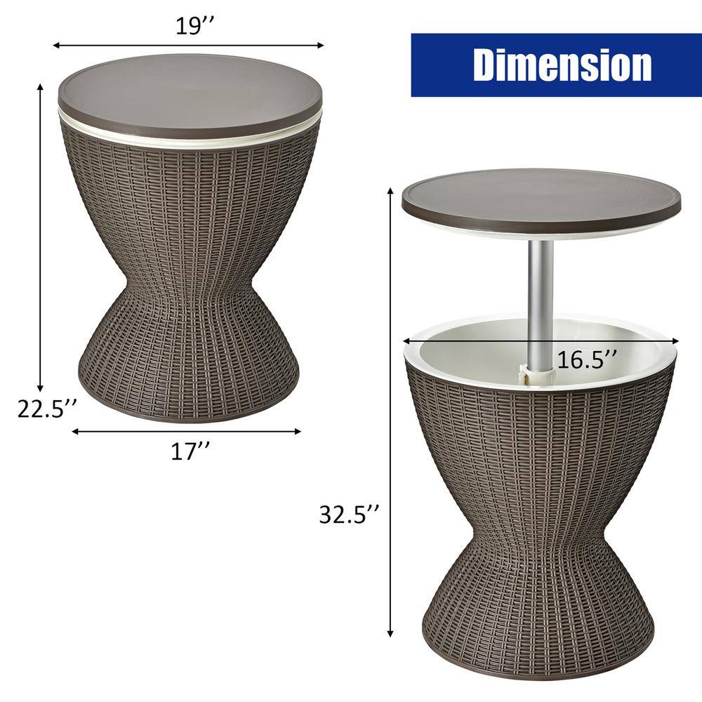 Gymax 8-Gal Patio Ice Cooler Bucket Cool Bar Side Table w/Retractable Tabletop Brown