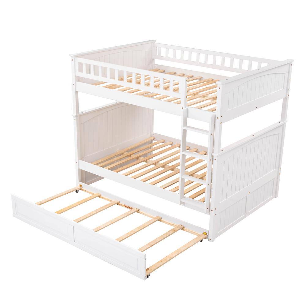 Harper & Bright Designs White Full Over Full Wood Bunk Bed with Twin Trundle