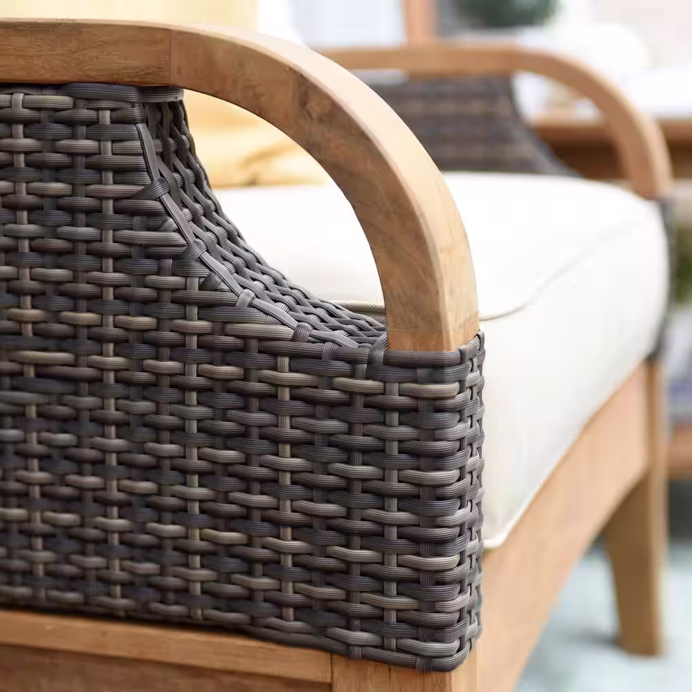 Cambridge Casual Palma 3-Piece Teak Wood Patio Conversation Set with Taupe Cushion Free Lumbar Pillow