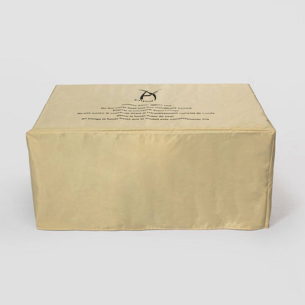 None 50,000 BTU Brown Rattan 32 in. Fire Table Gas Fire Pit Table with Tile Tabletop and Waterproof Rain Cover