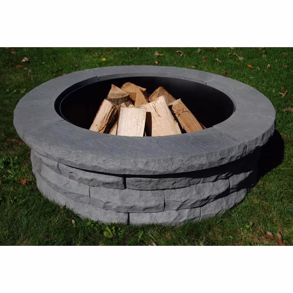 Nantucket Pavers Ledgestone 47 in. x 14 in. Round Concrete Wood Fuel Fire Pit Ring Kit Gray