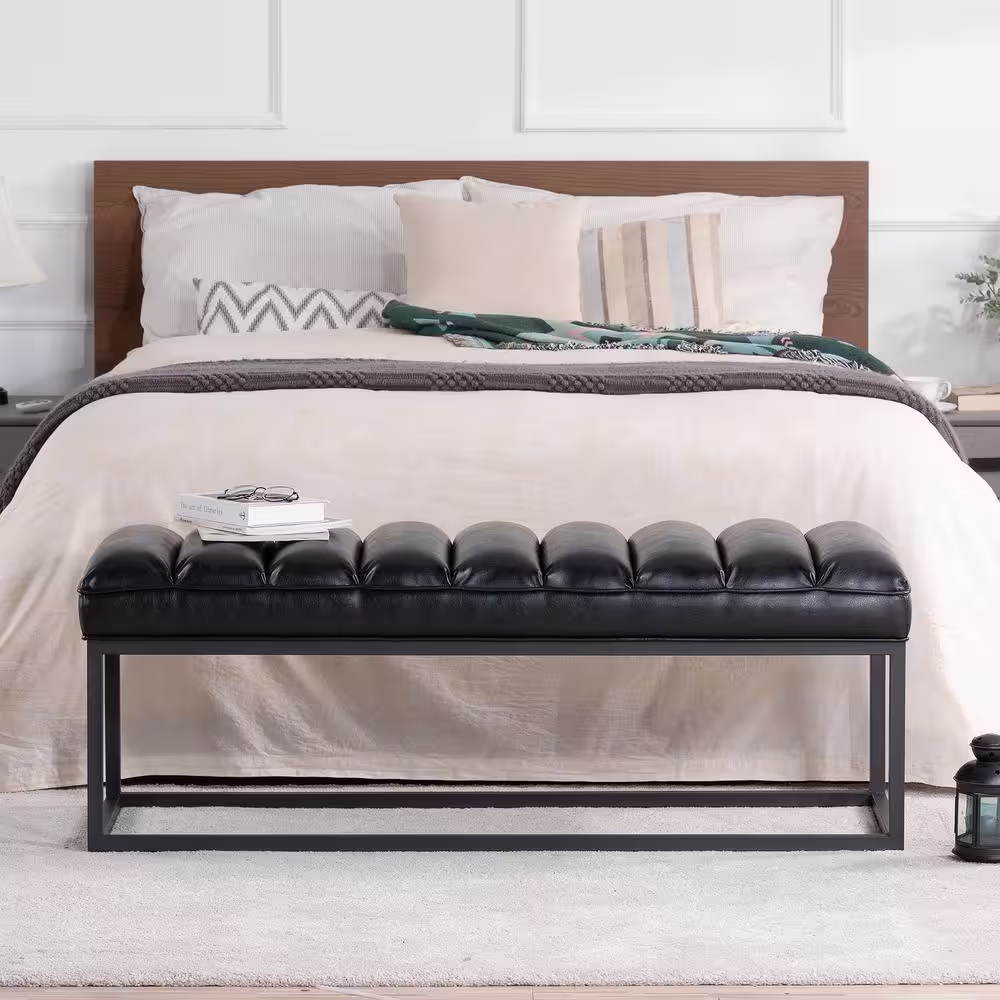 Harper & Bright Designs Black 53.54 in. PU Upholstered Bedroom Bench, Entryway Bench with Metal Base