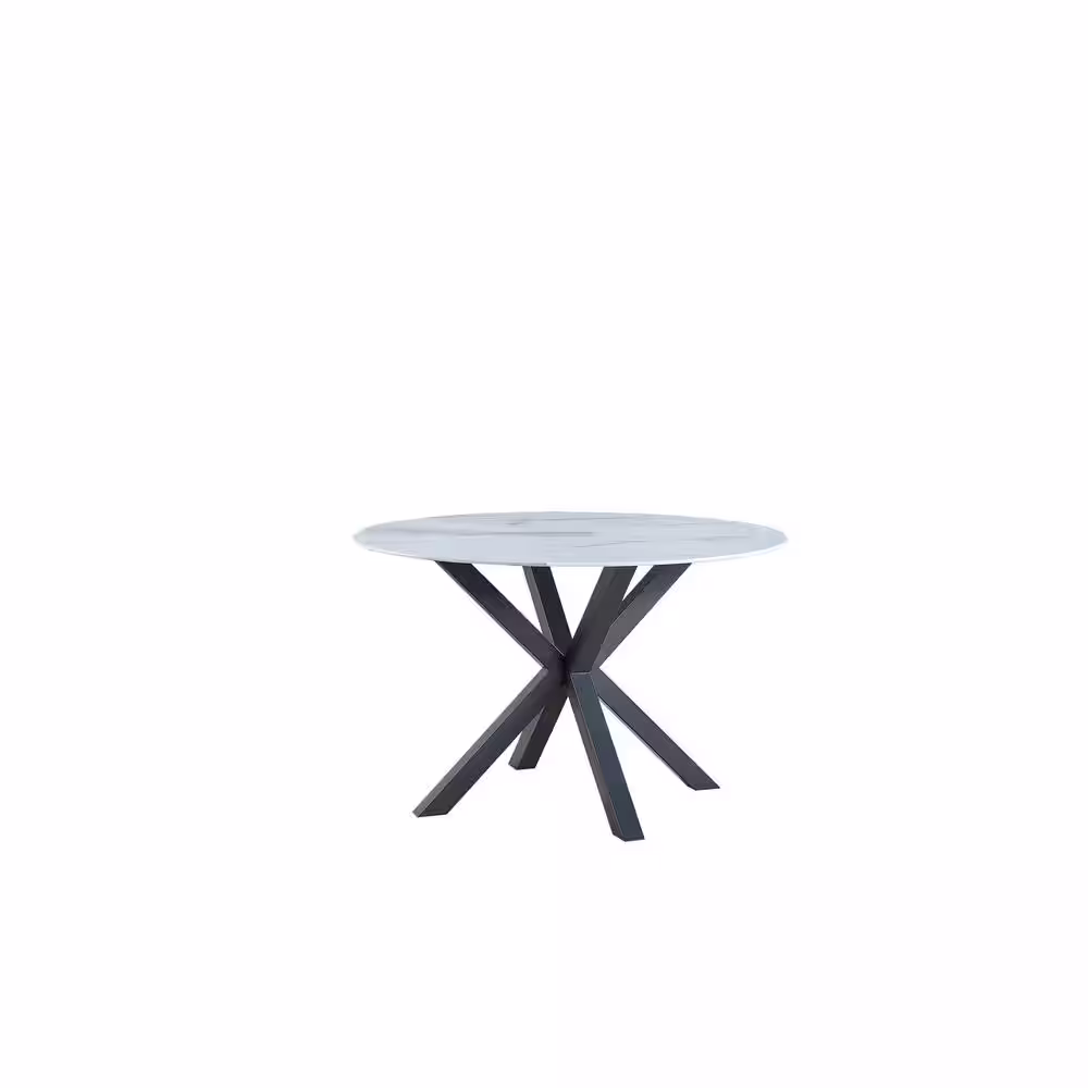 Best Quality Furniture 47 in. Round Martina White Marble in Cross Legs Dining Table (Seats-4)