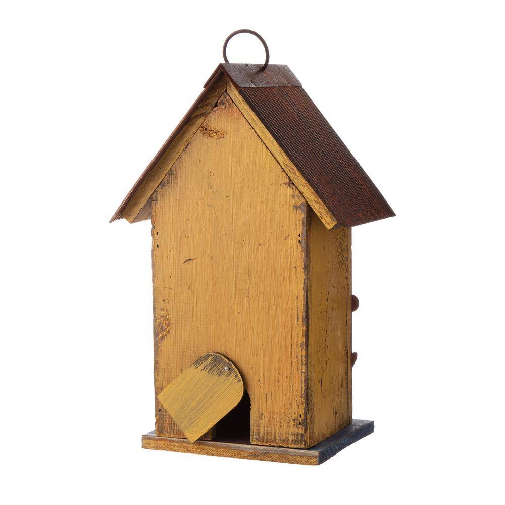 Glitzhome 10.25 in. H Distressed Solid Wood Birdhouse with Flower