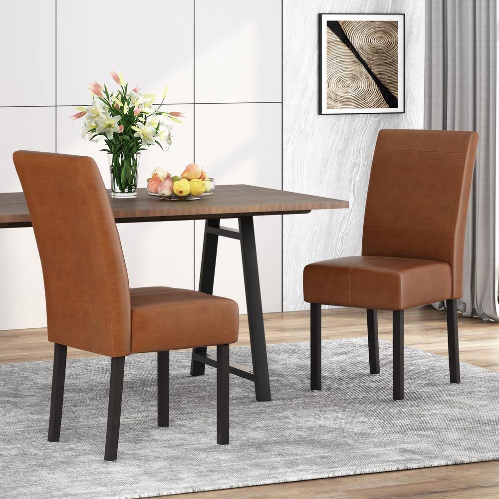 Noble House Braydon Cognac Brown Faux Leather T-Stitch Dining Chair (Set of 2)