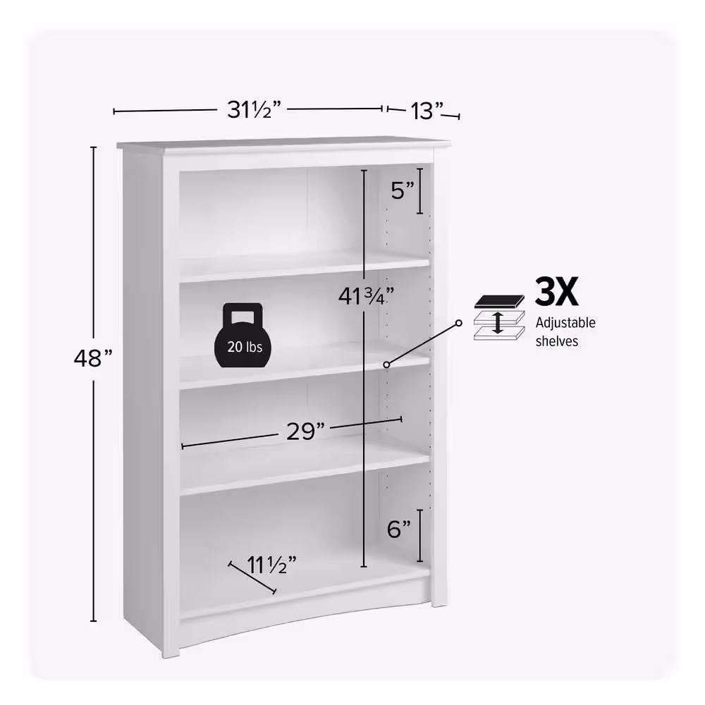None Home Office 31.5 in. in Wide White 4-Shelf Standard Bookcase