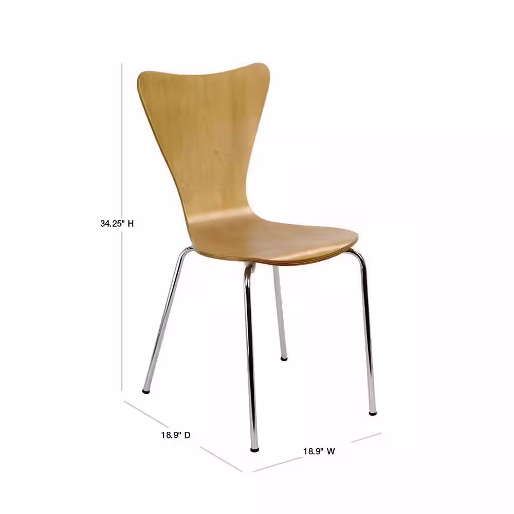 Legare Bent Plywood Natural Wood Stack Chair with Chrome Plated Metal Legs