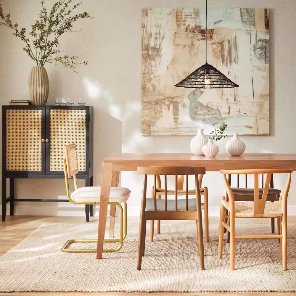 StyleWell Odell Cane Accent Bar Cabinet with Removable Wine Rack in Black/Rattan (36