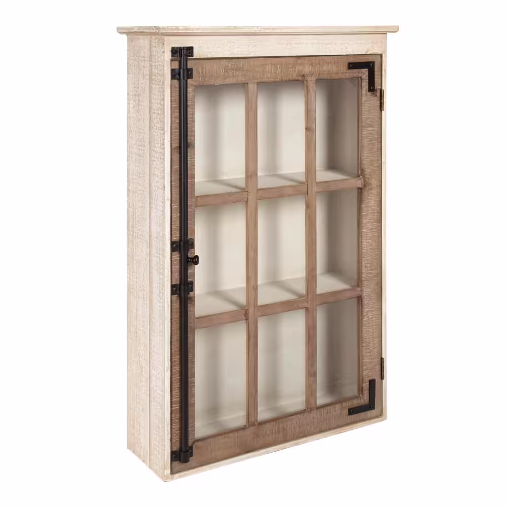Kate and Laurel Hutchins 6 in. x 20 in. x 32 in. Rustic Brown/White Wood Decorative Cabinet Wall Shelf with Glass Door